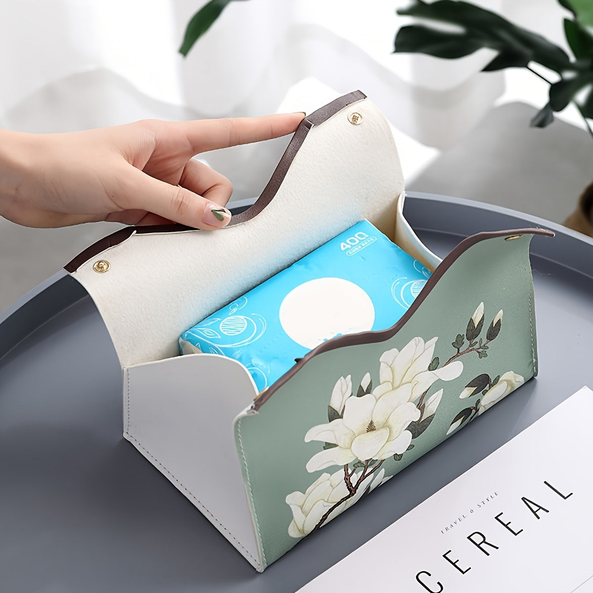 2-piece Leather Tissue Box, Tissue Box Lid, Napkin Dispenser Container, Floral Printed Tissue Holder, Bathroom Tissue Storage Box, Living Room And Bedroom Vanity, Home Decoration, Bathroom Accessories