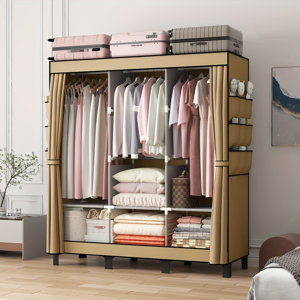 Oumyjia Black Dust-Proof Cloth Wardrobe - Durable Steel Frame, Multi-Layer Storage Organizer For Bedroom, Rental, And Dorm