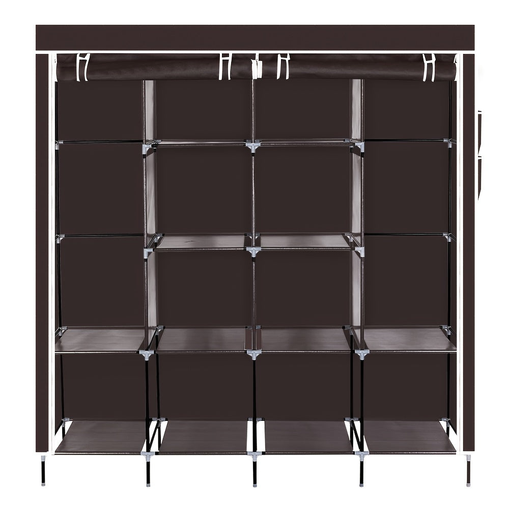 Portable Wardrobe Clothes Storage Rack 12 Grids 4 Side Pockets