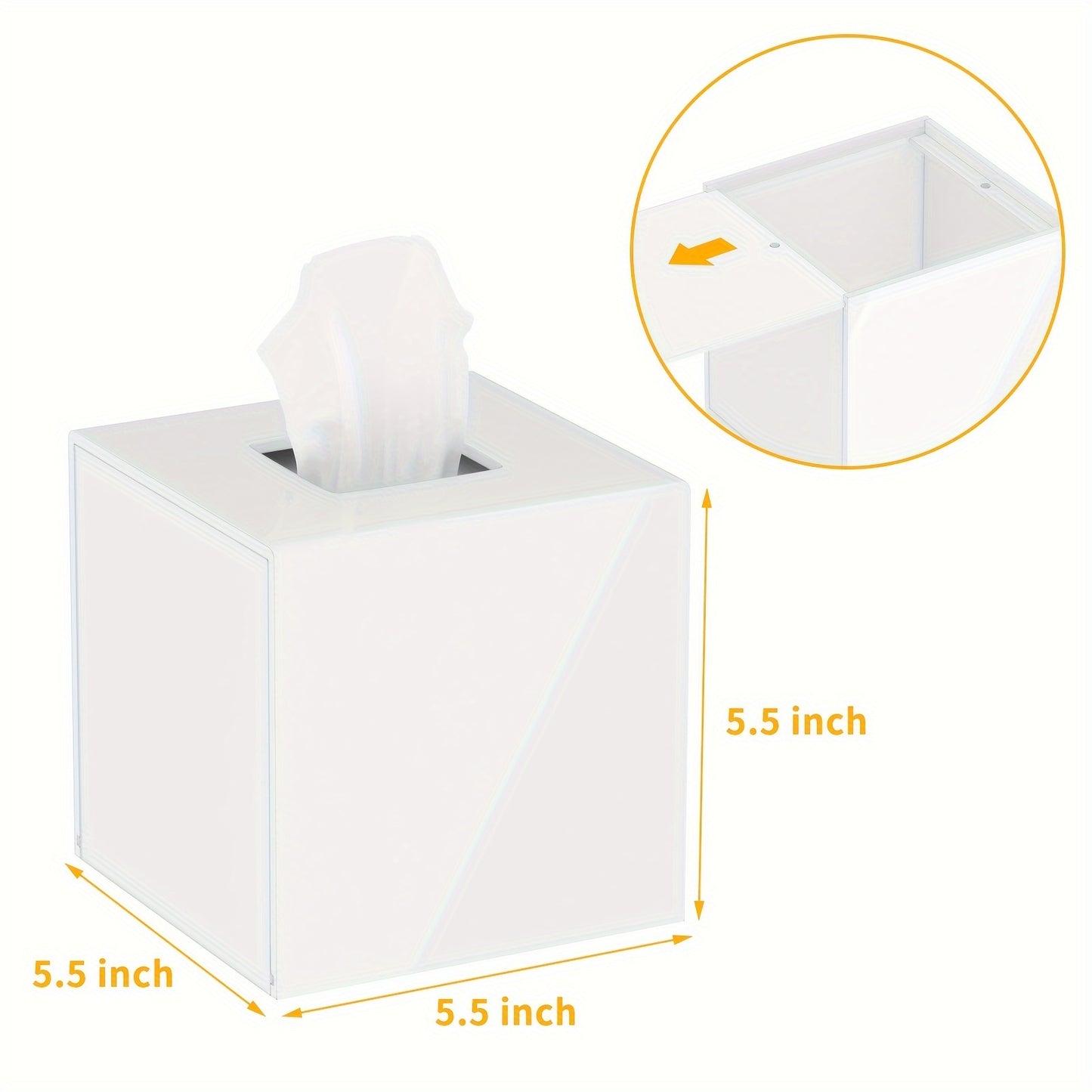 Tissue Box Cover, Square Acrylic Tissues Paper Holder For Bathroom Bedroom Office, White