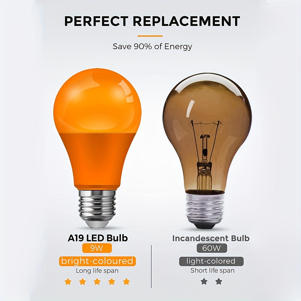 2pc\u002F4pc\u002F8pcs Orange LED Light Bulbs, 9W Light Bulb, 60W Equivalent, AC 110-240V, Non-Attracting, Not-Dimmable, Ideal For Halloween, Xmas, Birthday Party, Porch, Home Lighting, Party Decoration, Holiday Lighting