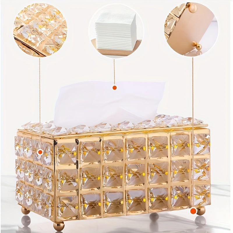 Elegant Crystal-Inspired Tissue Box Cover - Square, Decorative Napkin Holder for Bathroom Vanity, Bedroom & Office Desk