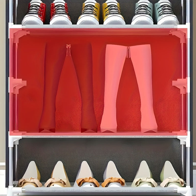 1pc 10 Layer Shoe Cabinet With Dust Cover, Non-woven Space-saving Shoe Rack With Large Capacity, Easy To Assemble, Portable Shoe Cabinet, Suitable For Various Scenes Such As Entrance, Storage Rack, Home And Dormitory Storage