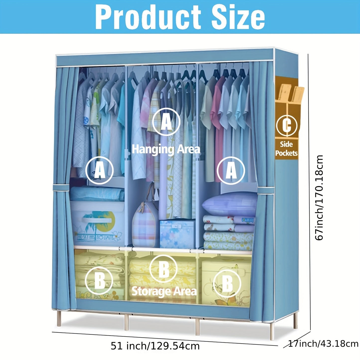 Portable Closet Storage Organizer Clothes Wardrobe Shoe Clothing Rack Shelf Dustproof Non-woven Fabric