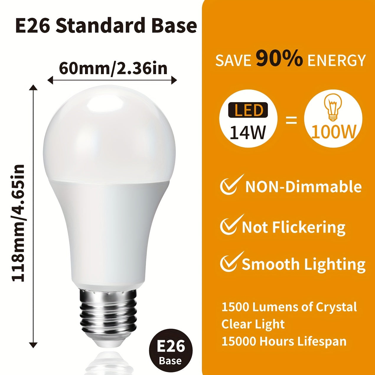 10pcs LED Light Bulbs 14W (100W Equivalent), A19 E26 LED Light Bulbs, 1500Lm CRI90+ Light Bulbs For Home Lighting Decor