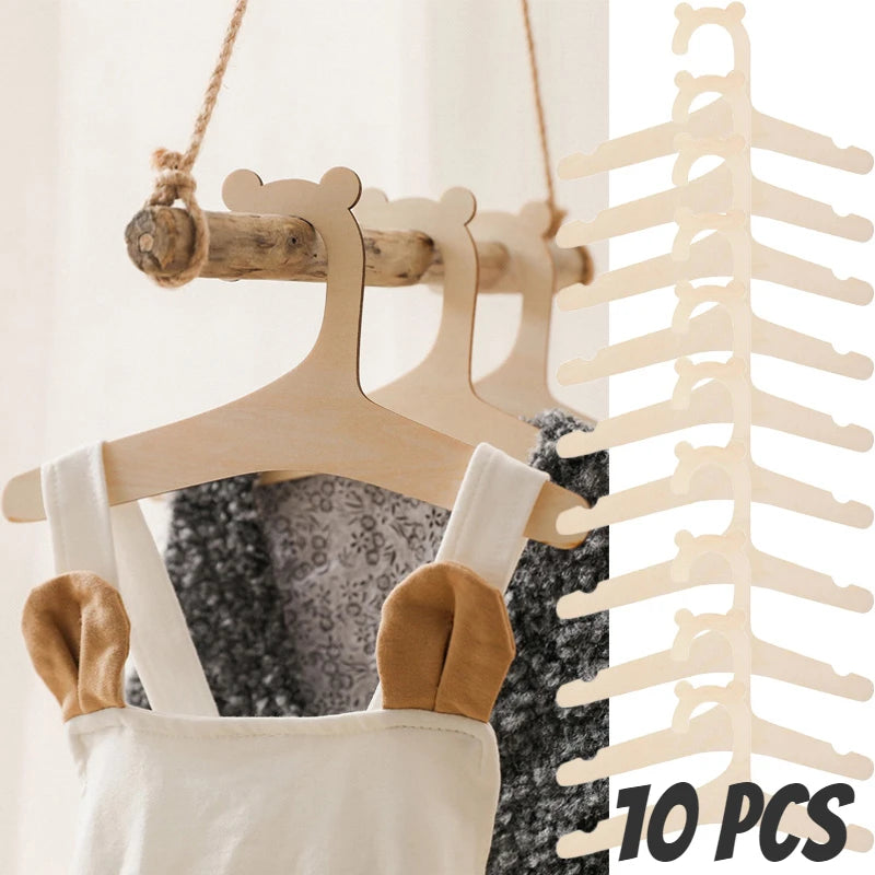 10/5pcs Wooden Baby Clothes Hangers Tops Washcloths Coat Hanging Racks Towel Doll Clothes Holders for Organizer Clothing Decor