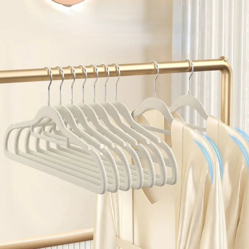 10Pcs Space Saving Flocking Hanger Adult Non-Slip Clothes Coat Clothes Hangers Drying Anti-skid Hanging Wardrobe Organizer