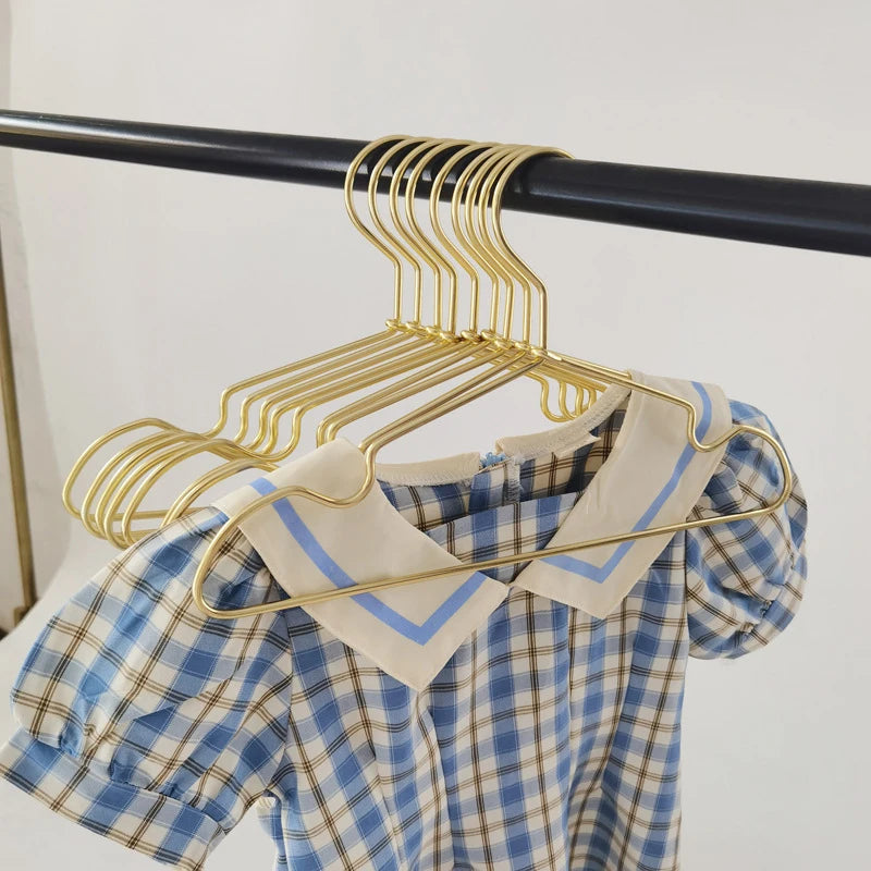 10pcs Children Clothing Hangers Anti Slip Small Golden Hangers Wardrobe Space Saving Hanger Baby Coat Skirt Dress Drying Rack