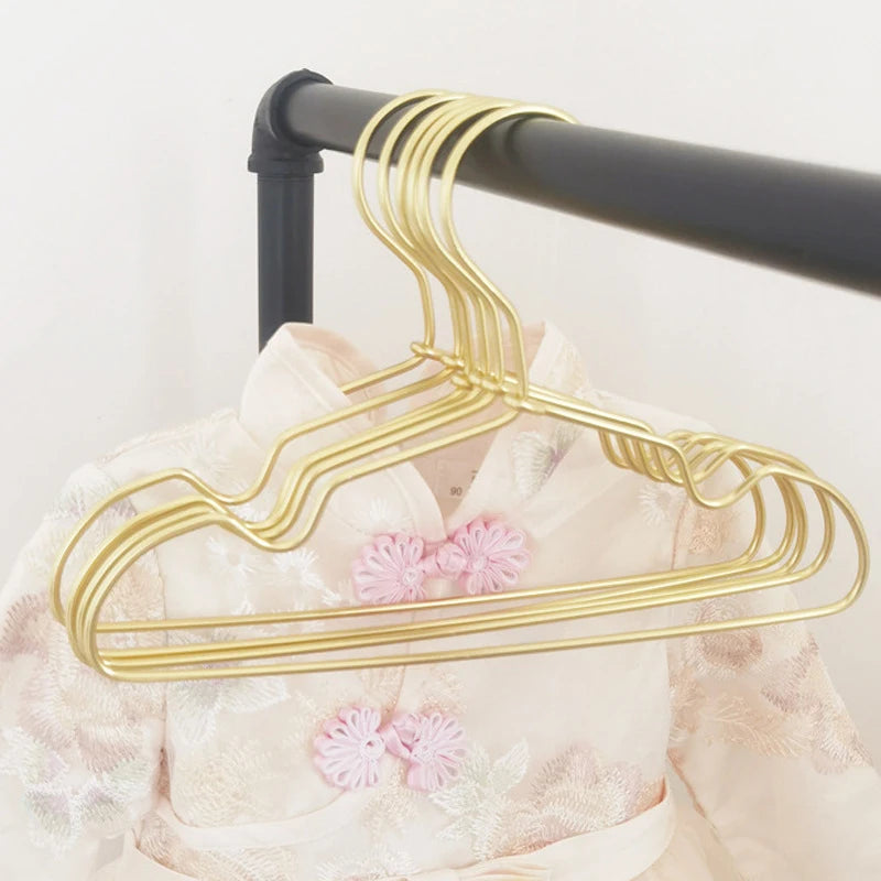 10pcs Children Clothing Hangers Anti Slip Small Golden Hangers Wardrobe Space Saving Hanger Baby Coat Skirt Dress Drying Rack