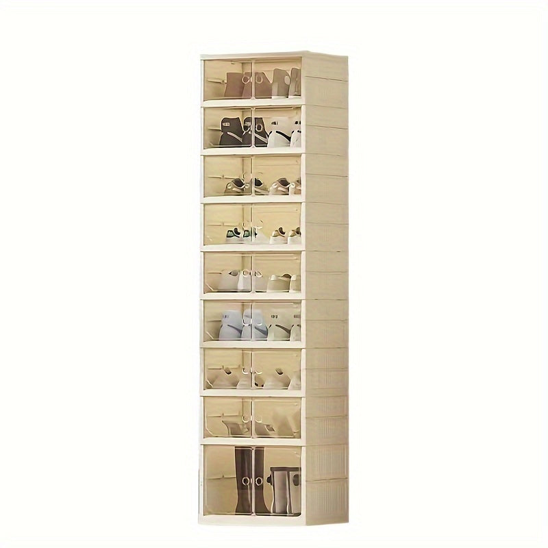 1 Transparent Foldable Large Capacity Storage Shoe Cabinet, No Installation Drawer Style Plastic Dustproof Storage Box, Bedroom, Living Room Items