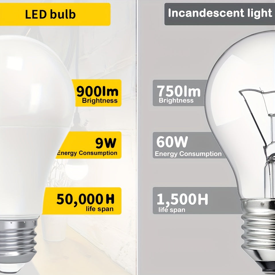 10pcs E26 9W LED Bulbs Are Equivalent To 60W Incandescent Lamps, Cold White 6000K Warm White 3000K 900 Lumen Ultra-bright Bulb Lamps Are Applicable To Living Room, Kitchen, Bedroom And Office