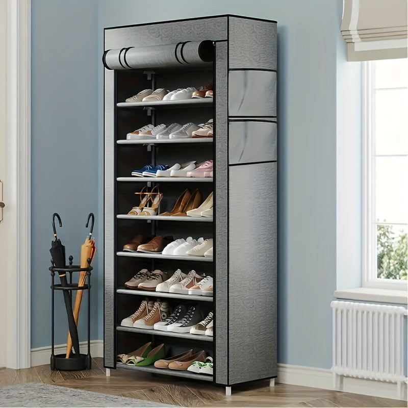 1pc 10 Layer Shoe Cabinet With Dust Cover, Non-woven Space-saving Shoe Rack With Large Capacity, Easy To Assemble, Portable Shoe Cabinet, Suitable For Various Scenes Such As Entrance, Storage Rack, Home And Dormitory Storage