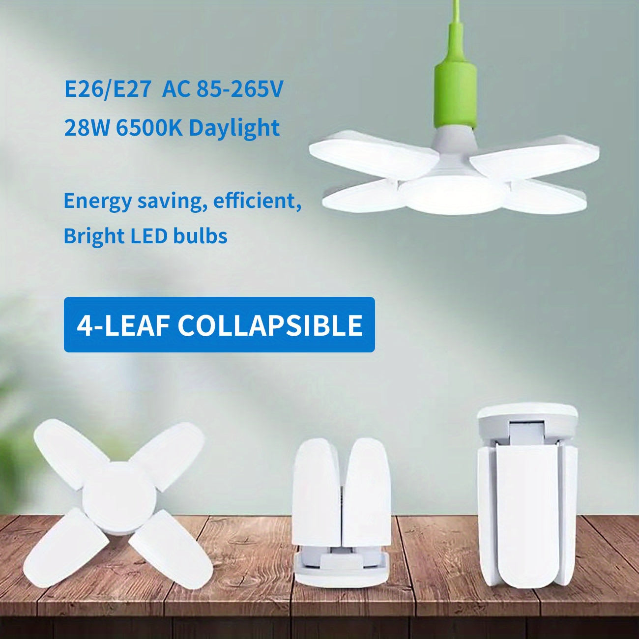 1pc Foldable LED Garage Light, E26\u002FE27 28W\u002F6500K 4-leaf Foldable, Energy-saving, Efficient, And Bright LED Bulb