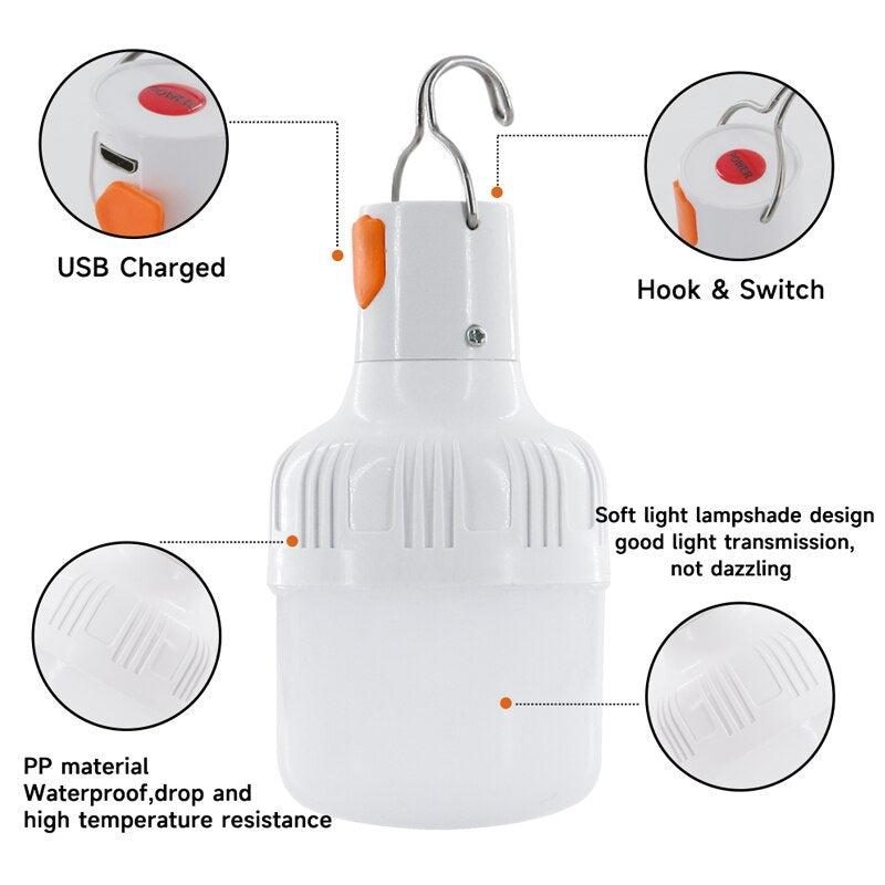 60W Rechargeable LED Lamp Bulb - Perfect For Camping, Fishing, And Emergency Lighting!