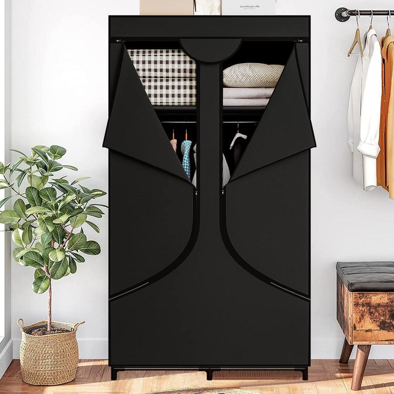 SUOERNUO Portable Wardrobe Closet Storage Organizer - Metal Hanging Rack with Non-Woven Fabric - 34 Inch Black - For Home & Dorm Room Organization - Ideal Gift for Moving & Storage Solutions