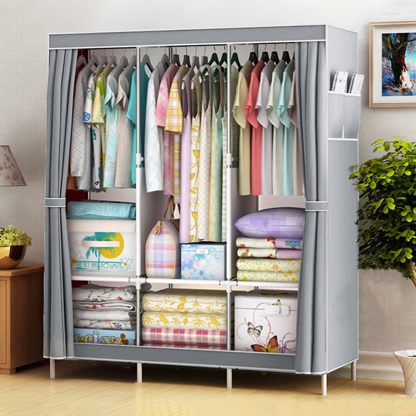 Portable Closet Storage Organizer Clothes Wardrobe Shoe Clothing Rack Shelf Dustproof Non-woven Fabric