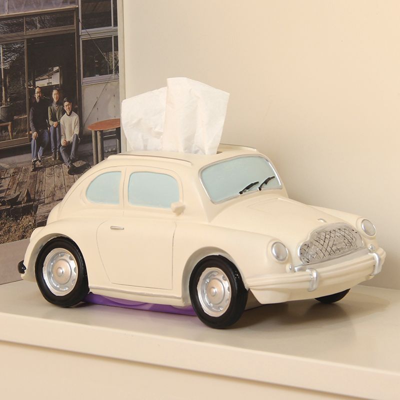 Car Tissue Box Household Living Room Napkin Chart Drum Desktop Cartoon Resin Storage Tissue Box Decorative Ornaments