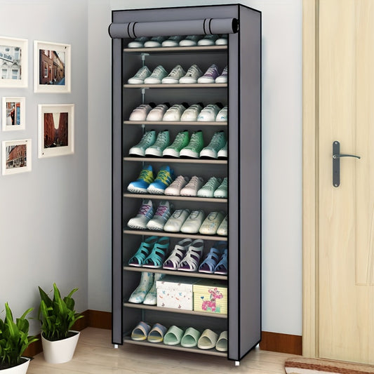 1pc 10 Layers 9 Grid, Combination Shoe Rack, Simple Cloth Shoe Cabinet, Multi-Layer Storage Organizer, Large Capacity Dustproof Shoe Rack, Easy To Assemble, Floor Standing Shoe Cabinet For Bedrooms And Dormitories