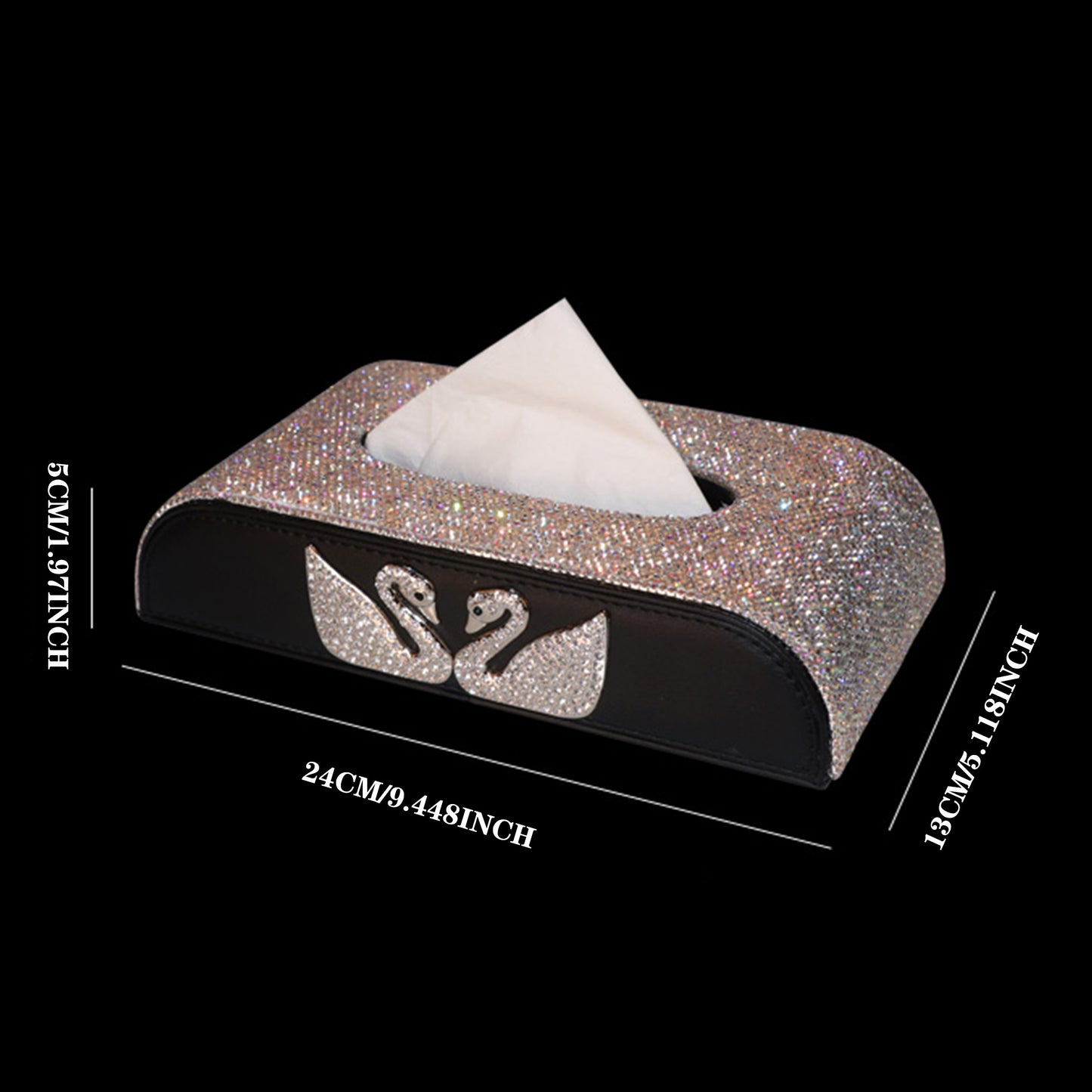 1pc sparkling Swan Rhinestone set tissue box - suitable for bedroom, living room and car, home decoration, kitchen gadgets, high-end living room tabletop decoration, simple and luxurious end table