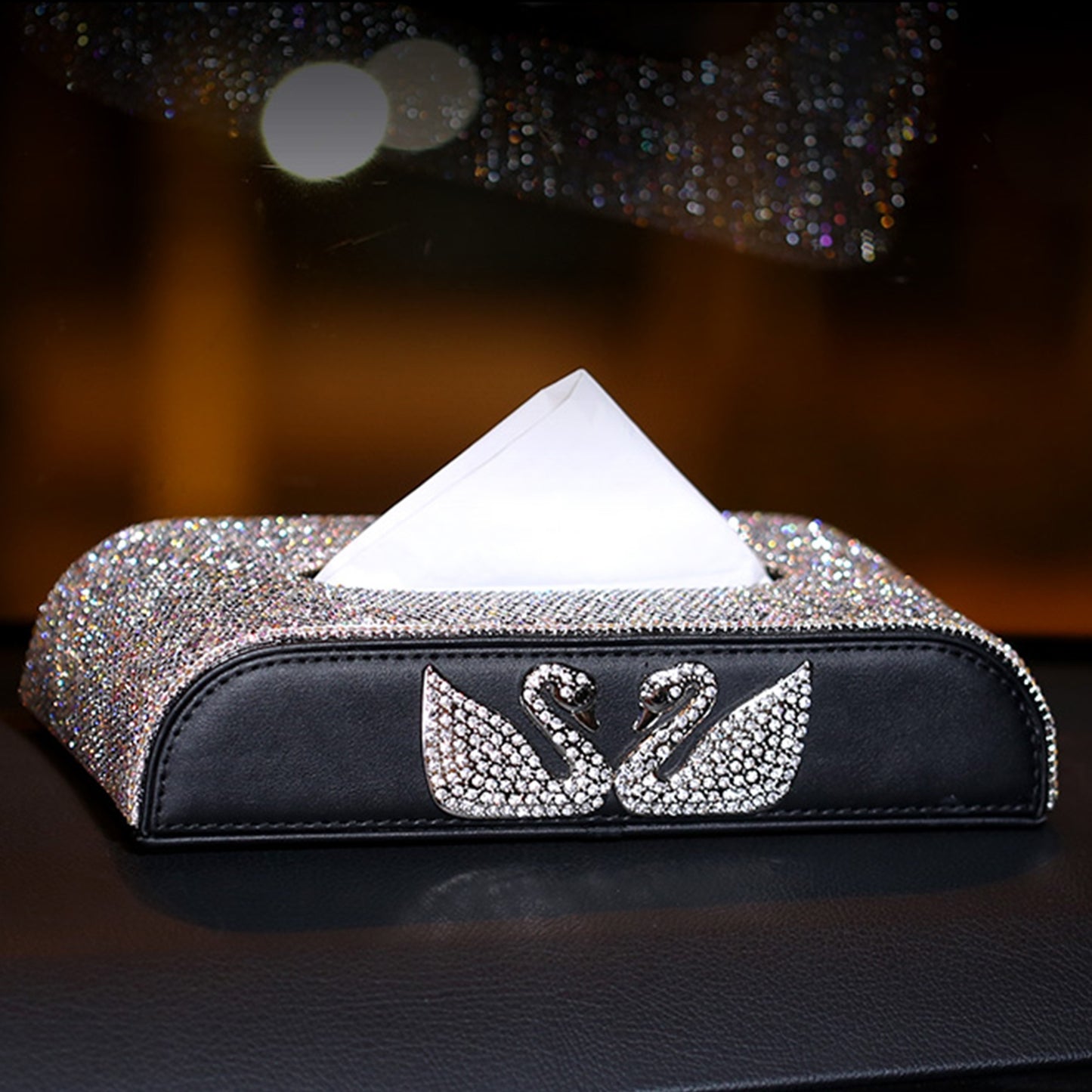 1pc sparkling Swan Rhinestone set tissue box - suitable for bedroom, living room and car, home decoration, kitchen gadgets, high-end living room tabletop decoration, simple and luxurious end table