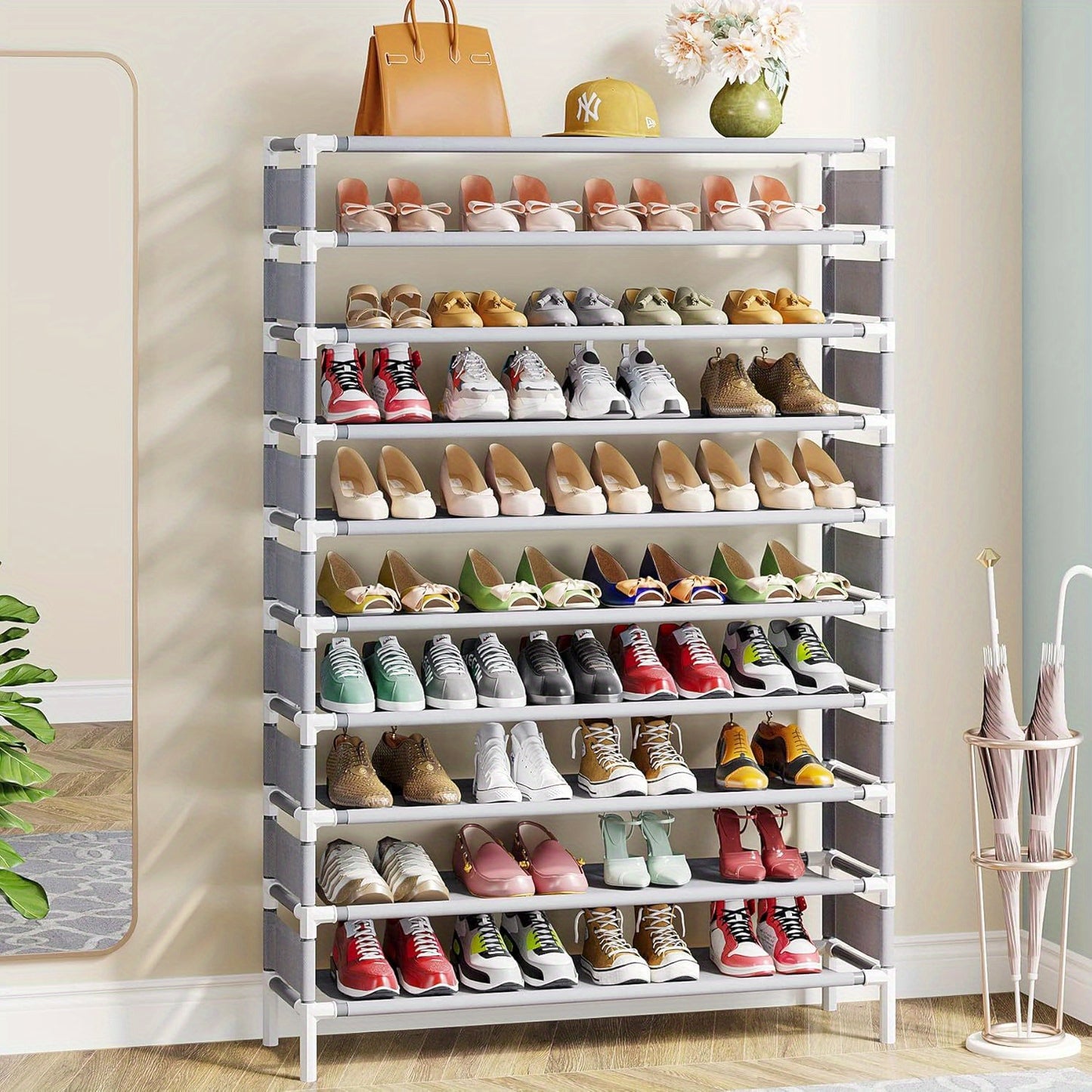 Large Capacity Shoe Shelf, Upgraded 10 Tiers Shoe Rack, Tall Shoe Organizer for 50 Pairs, Space Saving Shoe Storage Rack