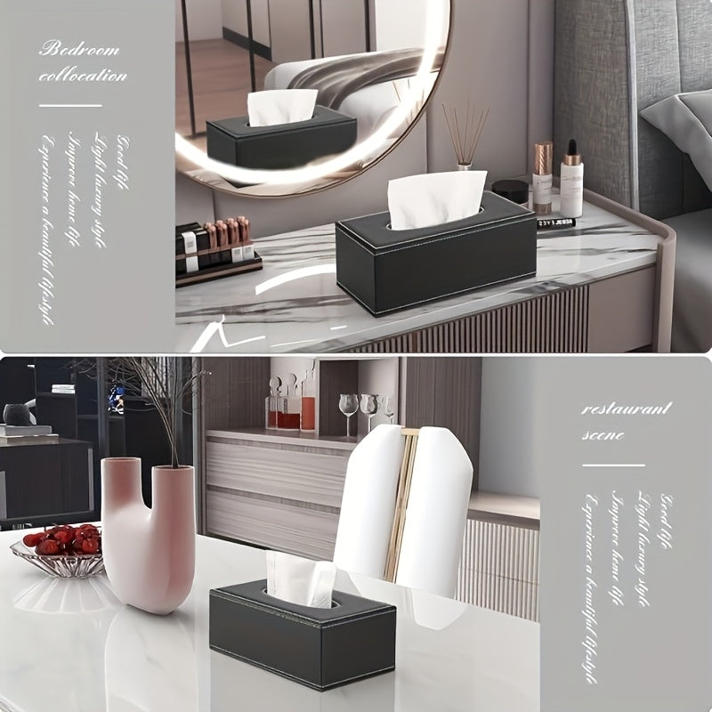 A Stylish Leather Rectangular Tissue Box Sleeve With Lid Decorative Tissue Box For Home, Office And Car Use - Stylish Leather Tissue Holder