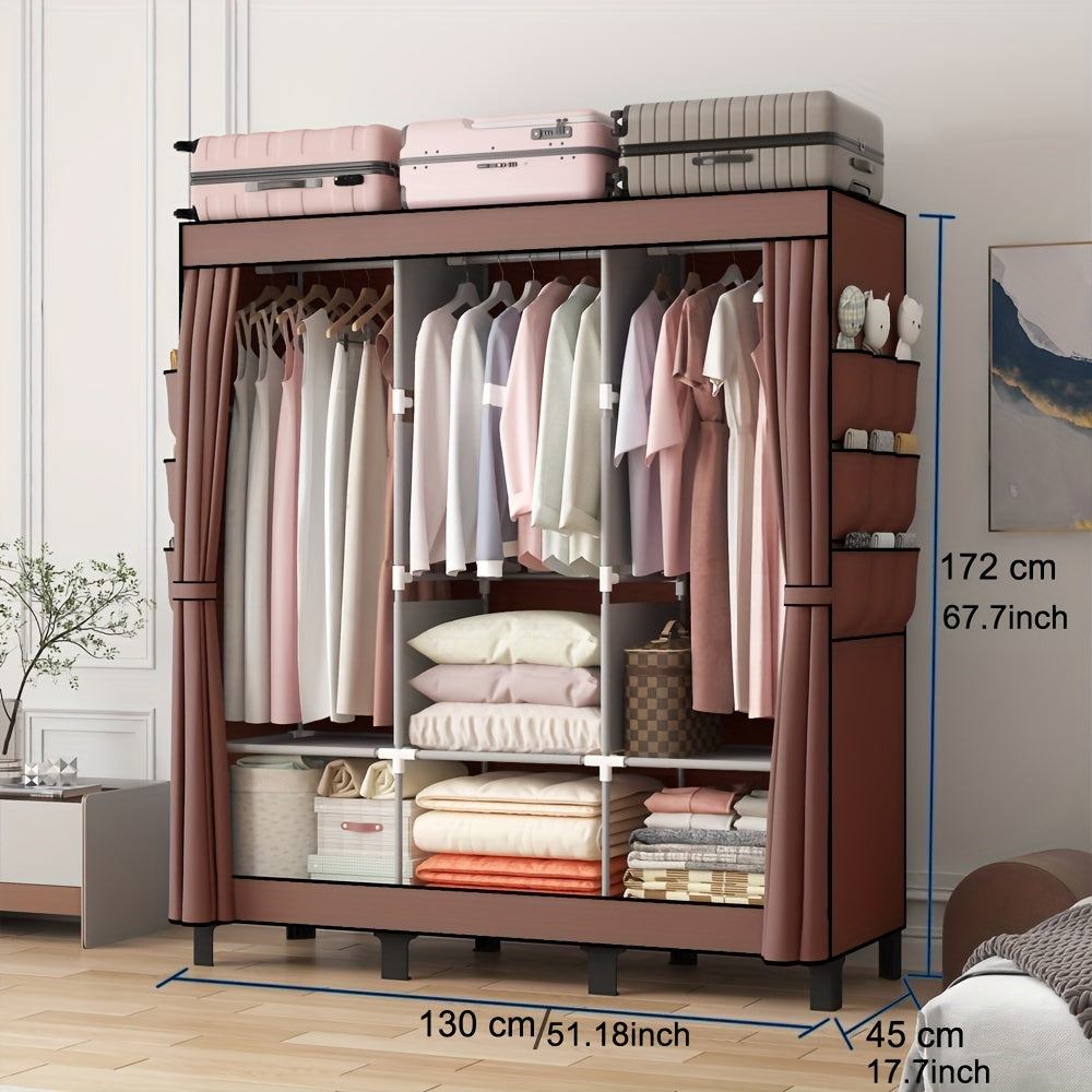 Oumyjia Black Dust-Proof Cloth Wardrobe - Durable Steel Frame, Multi-Layer Storage Organizer For Bedroom, Rental, And Dorm