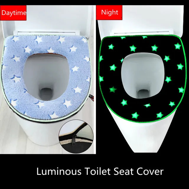 1pcs Luminous Toilet Seat Cover Soft Warm Mat Removable Zipper Cover Washable Lid Pads Universal Bathroom Toilet Accessories