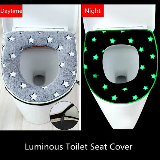 1pcs Luminous Toilet Seat Cover Soft Warm Mat Removable Zipper Cover Washable Lid Pads Universal Bathroom Toilet Accessories