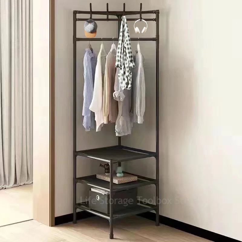 2/3 Layer Corner Coat Rack Hanger Floor Standing Clothes racks Removable Clothing Rack Storage Shelf Cabinet Hanger Stand