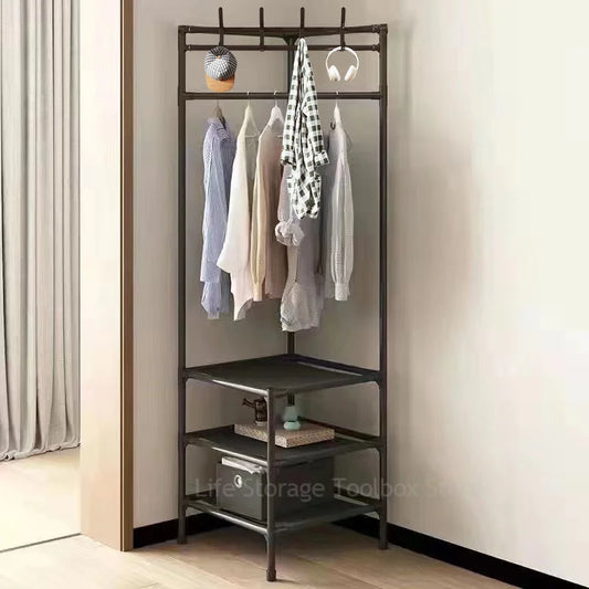 2/3 Layer Corner Coat Rack Hanger Floor Standing Clothes racks Removable Clothing Rack Storage Shelf Cabinet Hanger Stand