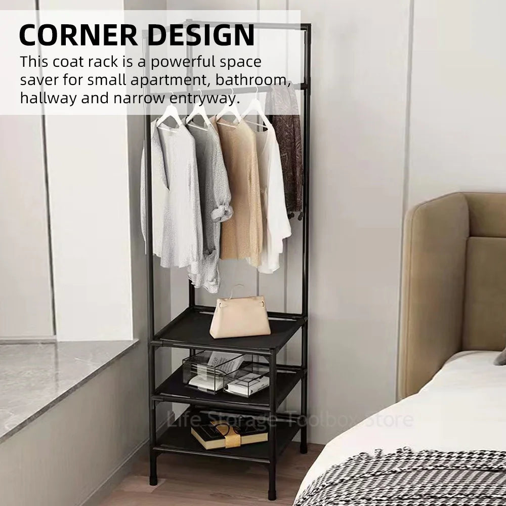 2/3 Layer Corner Coat Rack Hanger Floor Standing Clothes racks Removable Clothing Rack Storage Shelf Cabinet Hanger Stand