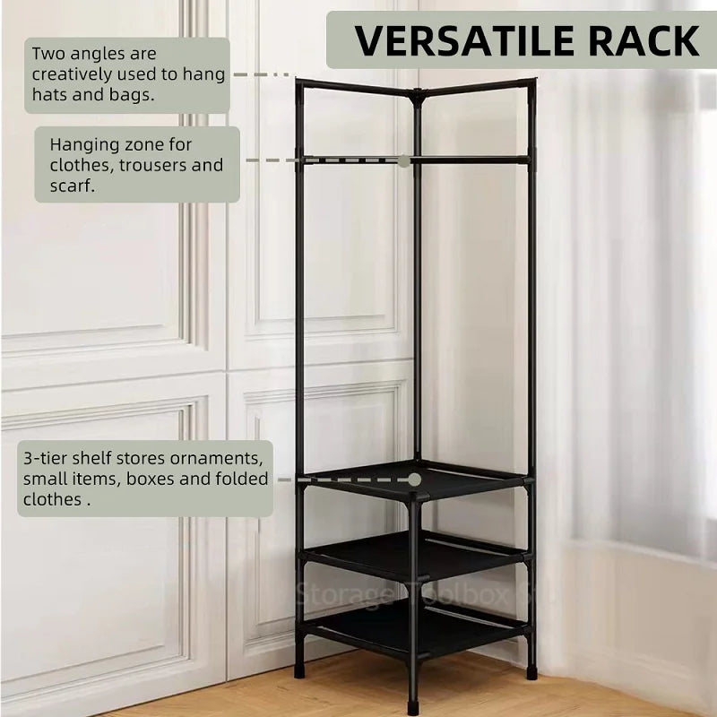 2/3 Layer Corner Coat Rack Hanger Floor Standing Clothes racks Removable Clothing Rack Storage Shelf Cabinet Hanger Stand