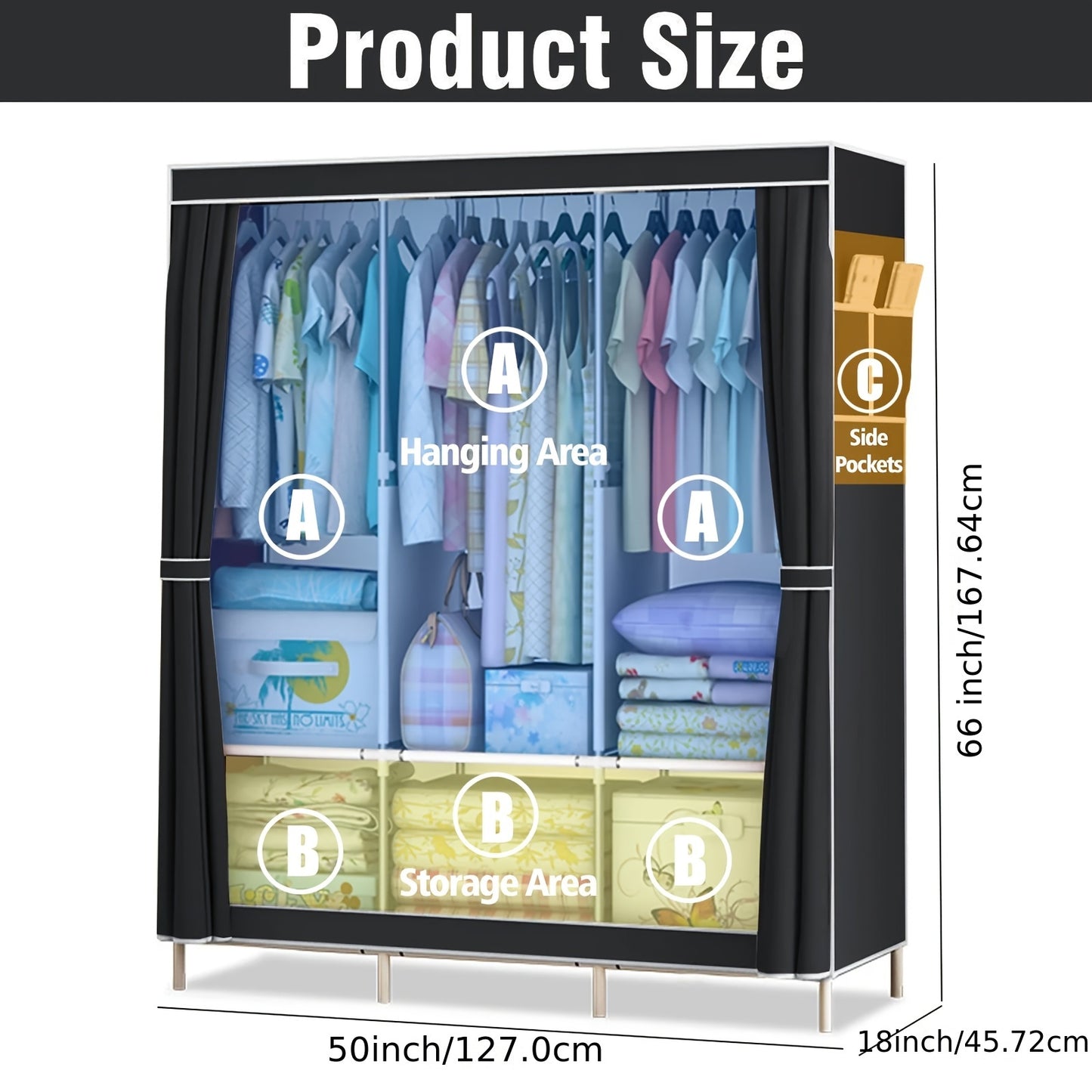 Portable Closet Storage Organizer Clothes Wardrobe Shoe Clothing Rack Shelf Dustproof Non-woven Fabric