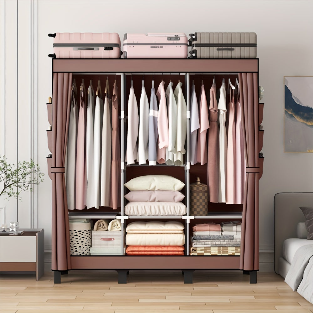 Oumyjia Black Dust-Proof Cloth Wardrobe - Durable Steel Frame, Multi-Layer Storage Organizer For Bedroom, Rental, And Dorm