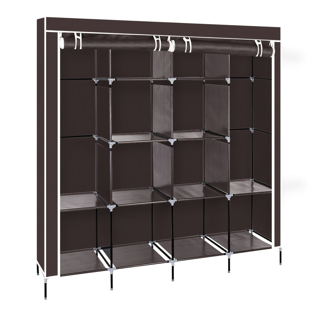 Portable Wardrobe Clothes Storage Rack 12 Grids 4 Side Pockets