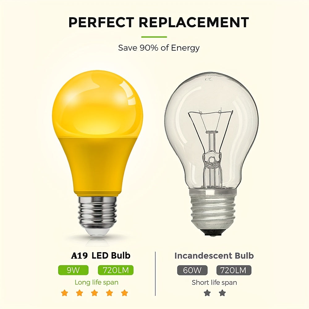 2pc\u002F4pc\u002F8pcs Yellow LED Bug Light Bulbs, 9W Bug Lights, 60W Equivalent, AC 110-240V, Amber Porch Light Bulb, Non-Attracting, Not-Dimmable, Ideal For Halloween, Xmas, Birthday Party, Porch, Home Lighting, Party Decoration, Holiday Lighting