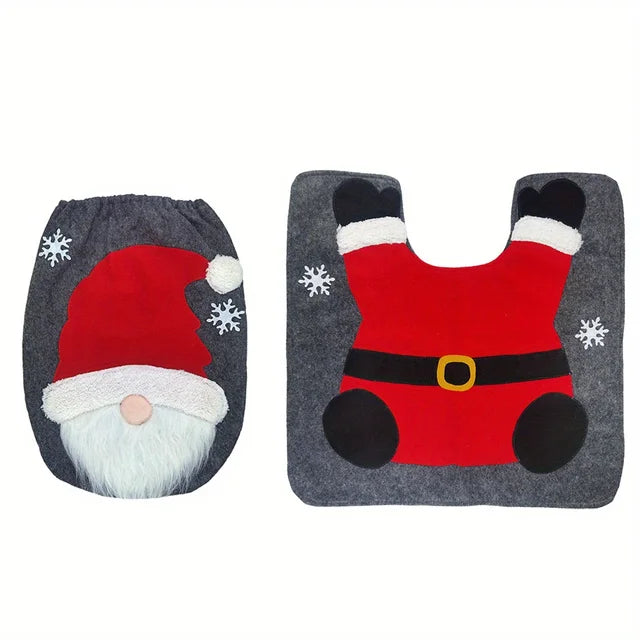 2pcs Christmas Bathroom Mats Sets: Santa Toilet U-Shape Mat, Toilet Lid Cover Pad, and More - Perfect for Christmas Decor!