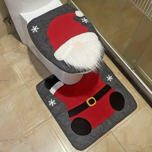 2pcs Christmas Bathroom Mats Sets: Santa Toilet U-Shape Mat, Toilet Lid Cover Pad, and More - Perfect for Christmas Decor!