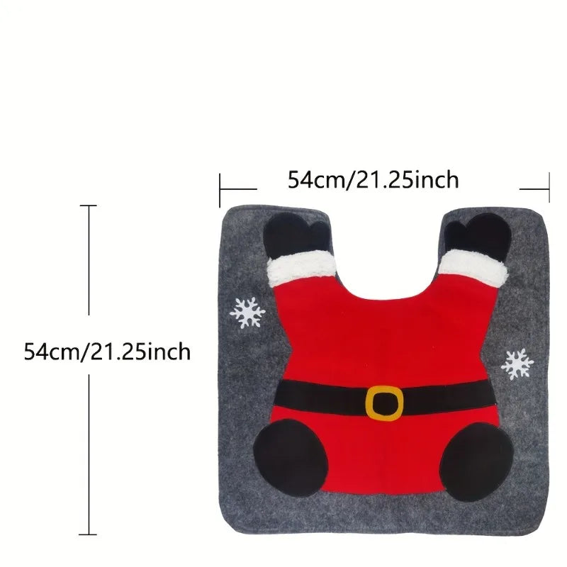 2pcs Christmas Bathroom Mats Sets: Santa Toilet U-Shape Mat, Toilet Lid Cover Pad, and More - Perfect for Christmas Decor!