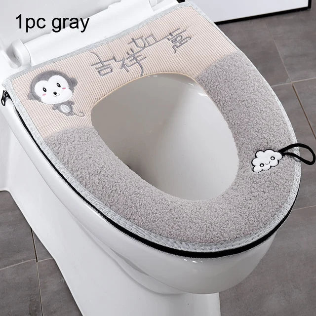 2pcs/set Cushion+lid Cover Toilet Seat Mat Set Bathroom Universal Warm Soft Washable Closestool Seat Case Winter Pad Bidet Mats