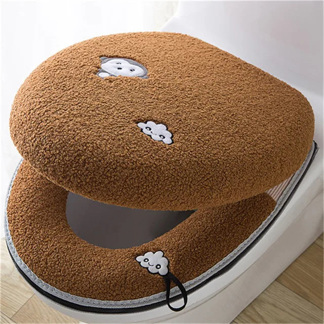 2pcs/set Cushion+lid Cover Toilet Seat Mat Set Bathroom Universal Warm Soft Washable Closestool Seat Case Winter Pad Bidet Mats