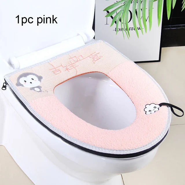 2pcs/set Cushion+lid Cover Toilet Seat Mat Set Bathroom Universal Warm Soft Washable Closestool Seat Case Winter Pad Bidet Mats