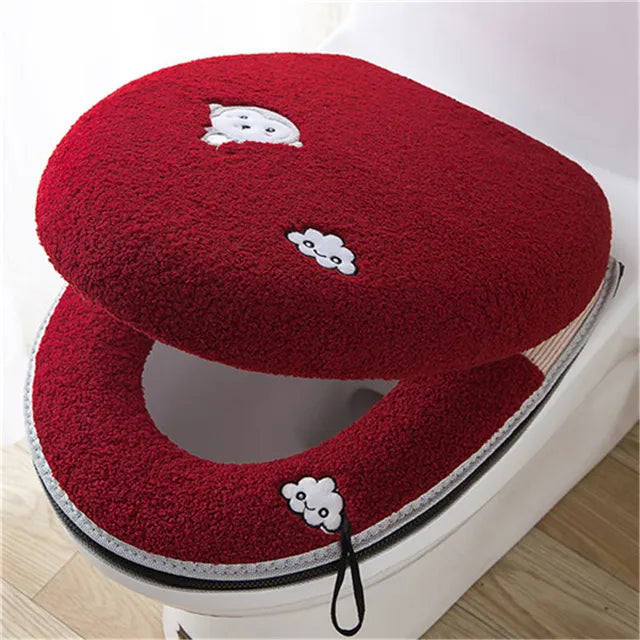 2pcs/set Cushion+lid Cover Toilet Seat Mat Set Bathroom Universal Warm Soft Washable Closestool Seat Case Winter Pad Bidet Mats