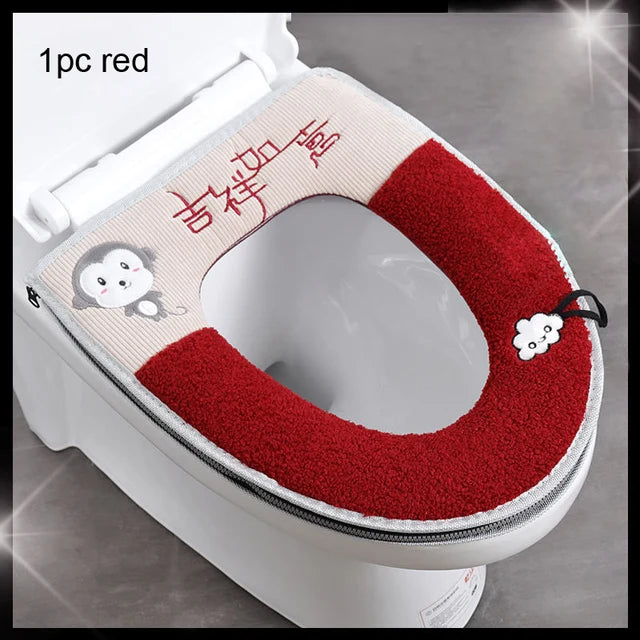 2pcs/set Cushion+lid Cover Toilet Seat Mat Set Bathroom Universal Warm Soft Washable Closestool Seat Case Winter Pad Bidet Mats