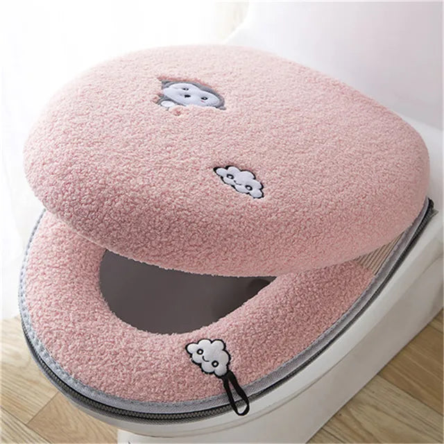 2pcs/set Cushion+lid Cover Toilet Seat Mat Set Bathroom Universal Warm Soft Washable Closestool Seat Case Winter Pad Bidet Mats