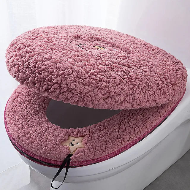 2pcs/set Cushion+lid Cover Toilet Seat Mat Set Bathroom Universal Warm Soft Washable Closestool Seat Case Winter Pad Bidet Mats