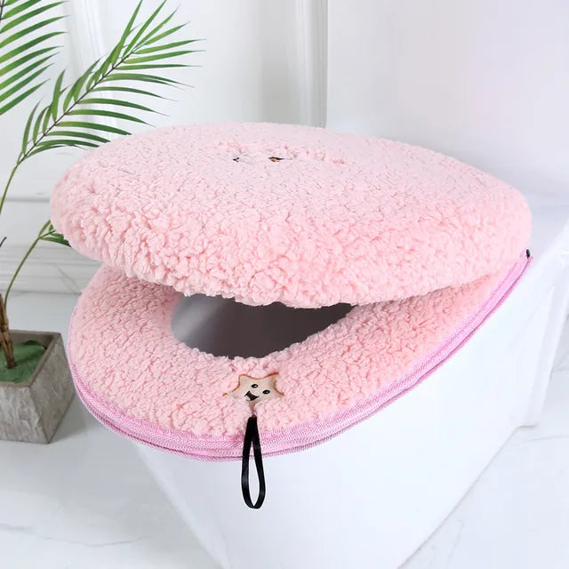 2pcs/set Cushion+lid Cover Toilet Seat Mat Set Bathroom Universal Warm Soft Washable Closestool Seat Case Winter Pad Bidet Mats