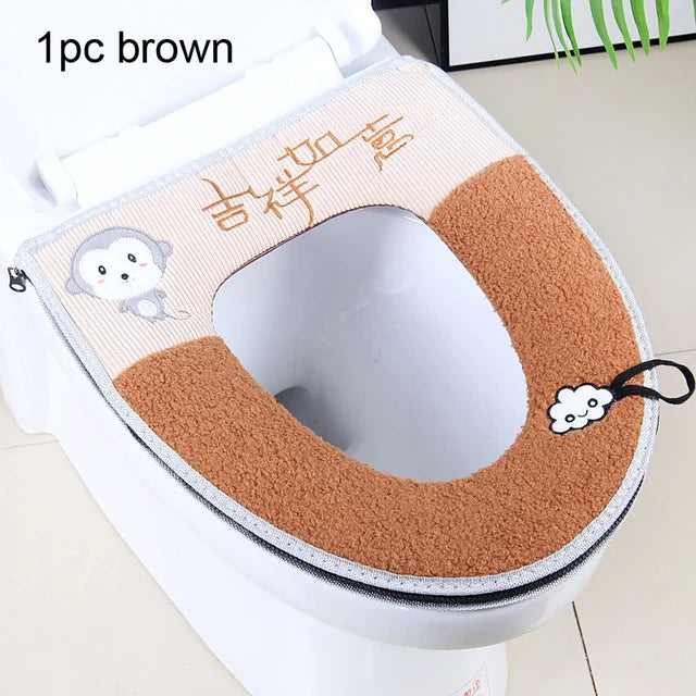 2pcs/set Cushion+lid Cover Toilet Seat Mat Set Bathroom Universal Warm Soft Washable Closestool Seat Case Winter Pad Bidet Mats