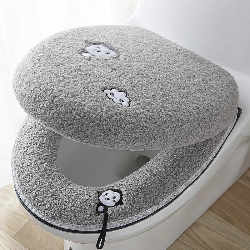 2pcs/set Cushion+lid Cover Toilet Seat Mat Set Bathroom Universal Warm Soft Washable Closestool Seat Case Winter Pad Bidet Mats